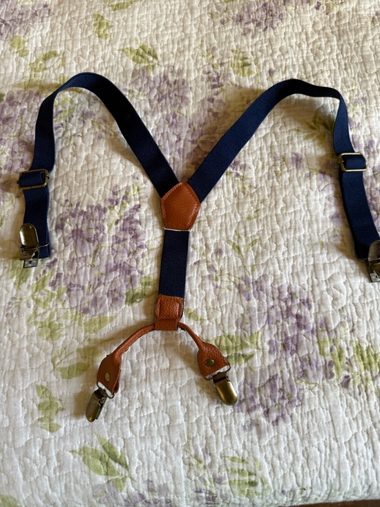 Other - Kid’s Navy Blue and Brown Leather-Accent Suspenders